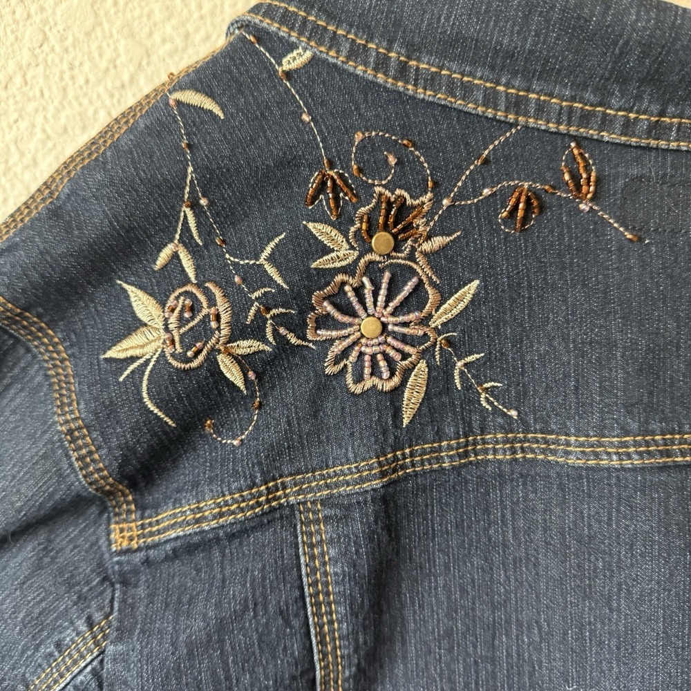AVENUE JEANS Beaded Embroidered Denim Jacket 1X 18/20 Blue Button Front 4 Pocket - Picture 8 of 11